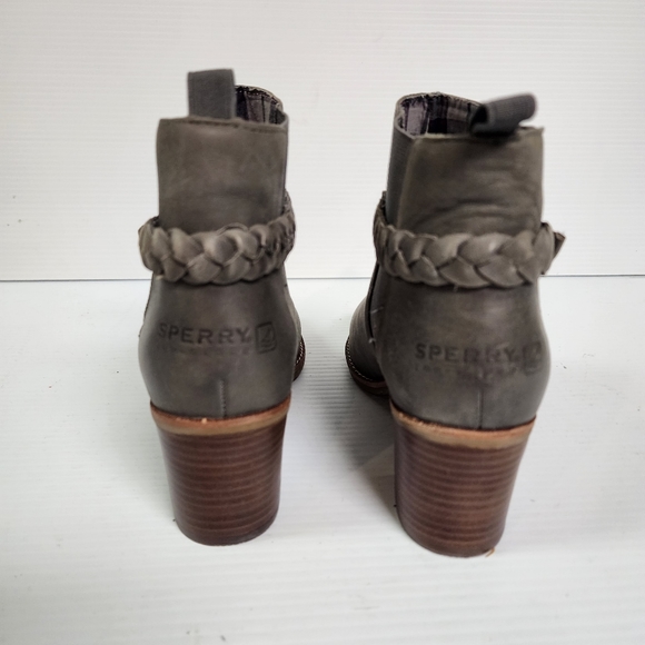 Sperry Top Slider Gray Short Boots With Wood Grain Heel Size 8.5 - Picture 5 of 8